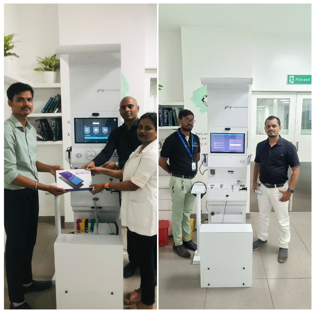 Health kiosk deployment at a workplace wellness site in Maharashtra, part of Clinics On Cloud's presence there