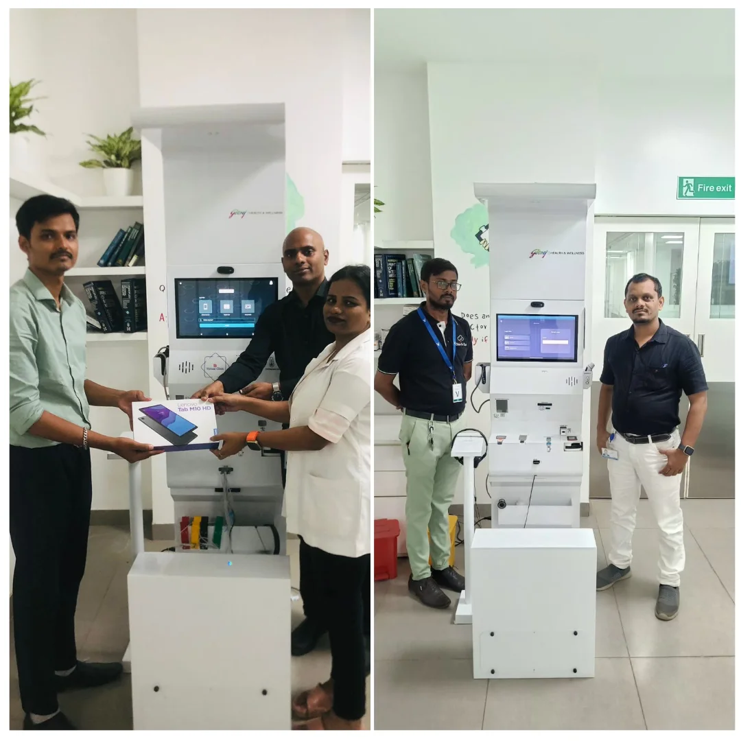 Health kiosk deployment at a workplace wellness site in Maharashtra, part of Clinics On Cloud's presence there
