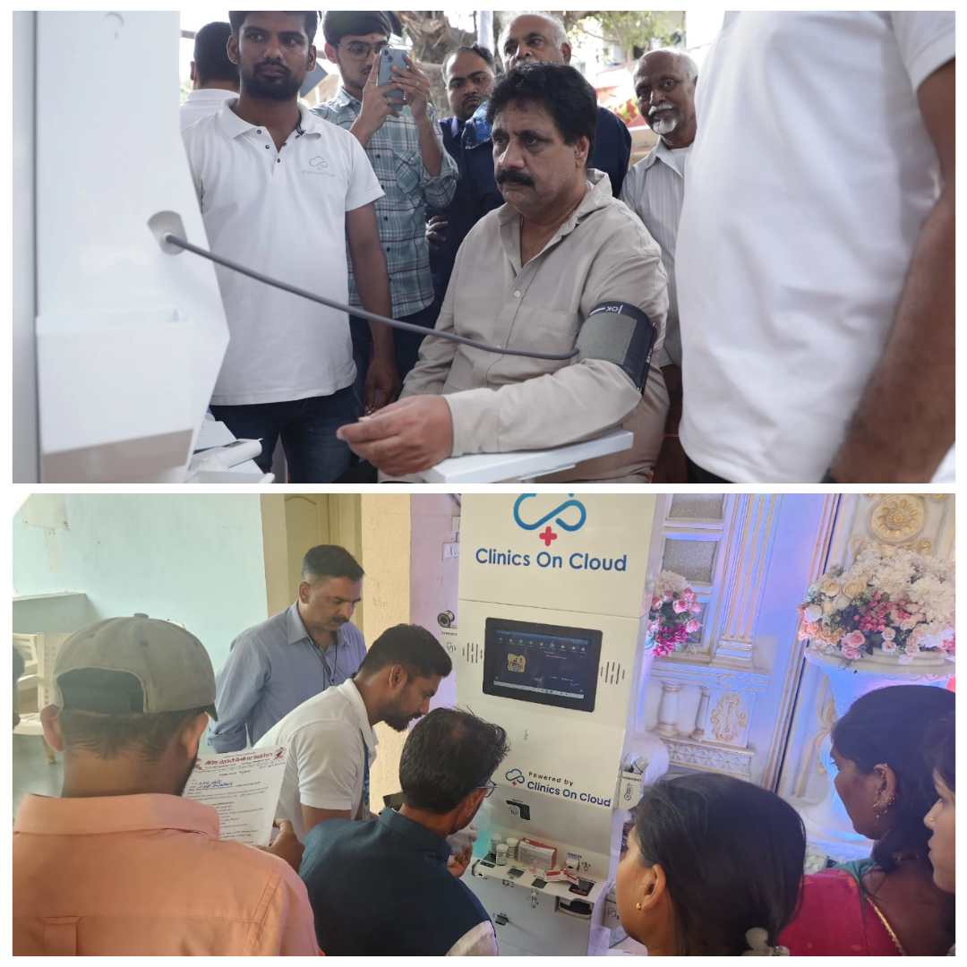 Health kiosk deployment in Maharashtra, offering blood pressure and vital screening to local communities