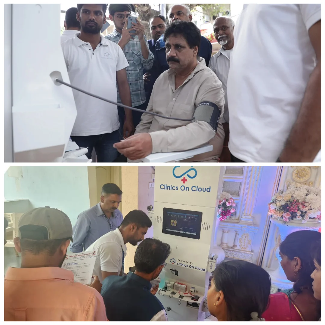 Health kiosk deployment in Maharashtra, offering blood pressure and vital screening to local communities