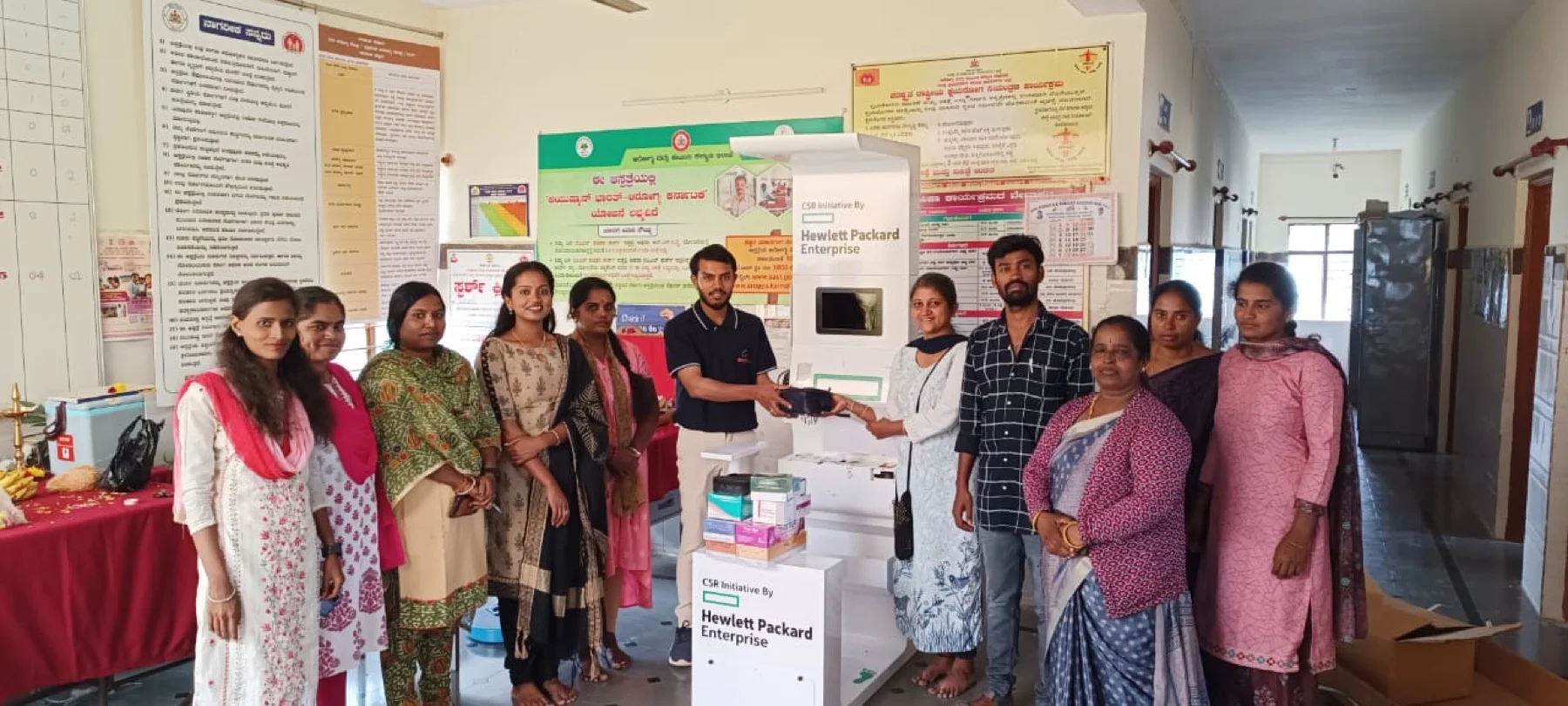 Health kiosk deployed in Karnataka under a Hewlett Packard Enterprise CSR initiative for community screening
