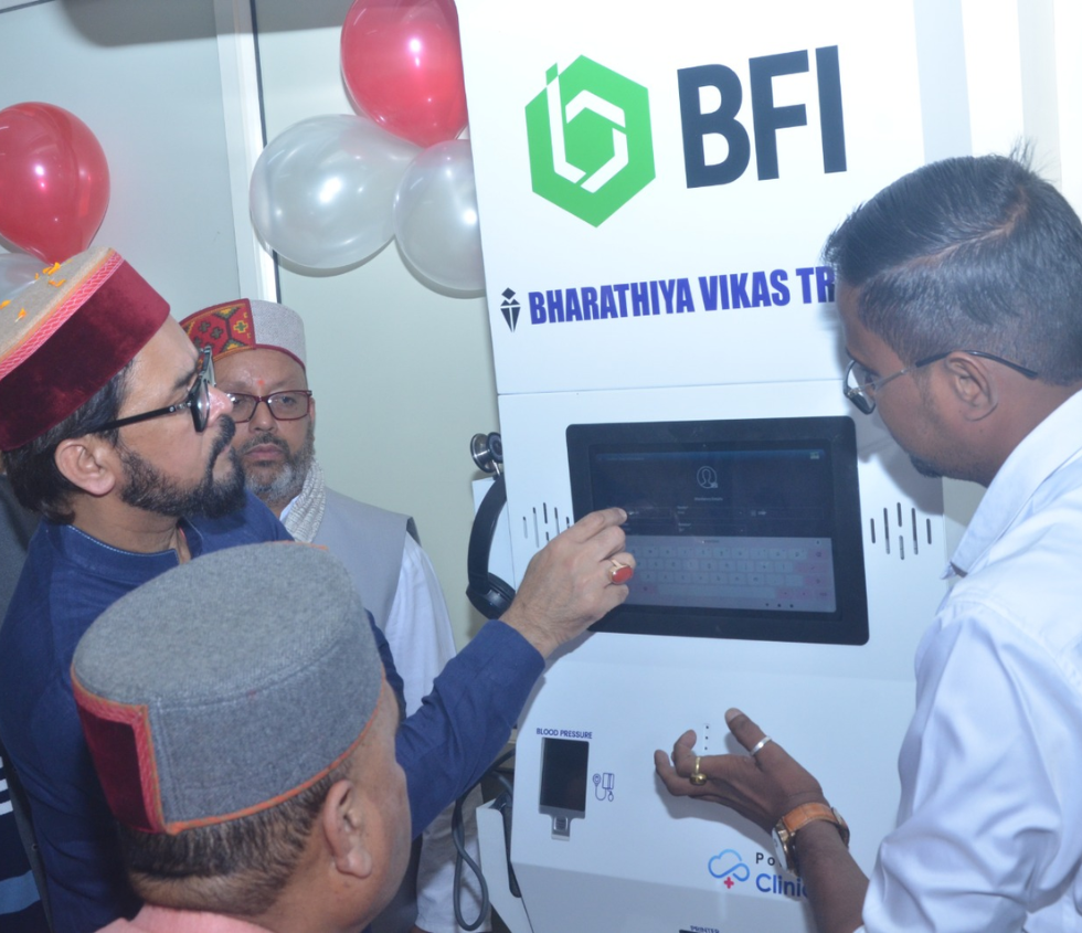 Health kiosk inauguration with Bharathiya Vikas Trust under government presence and CSR community health initiatives