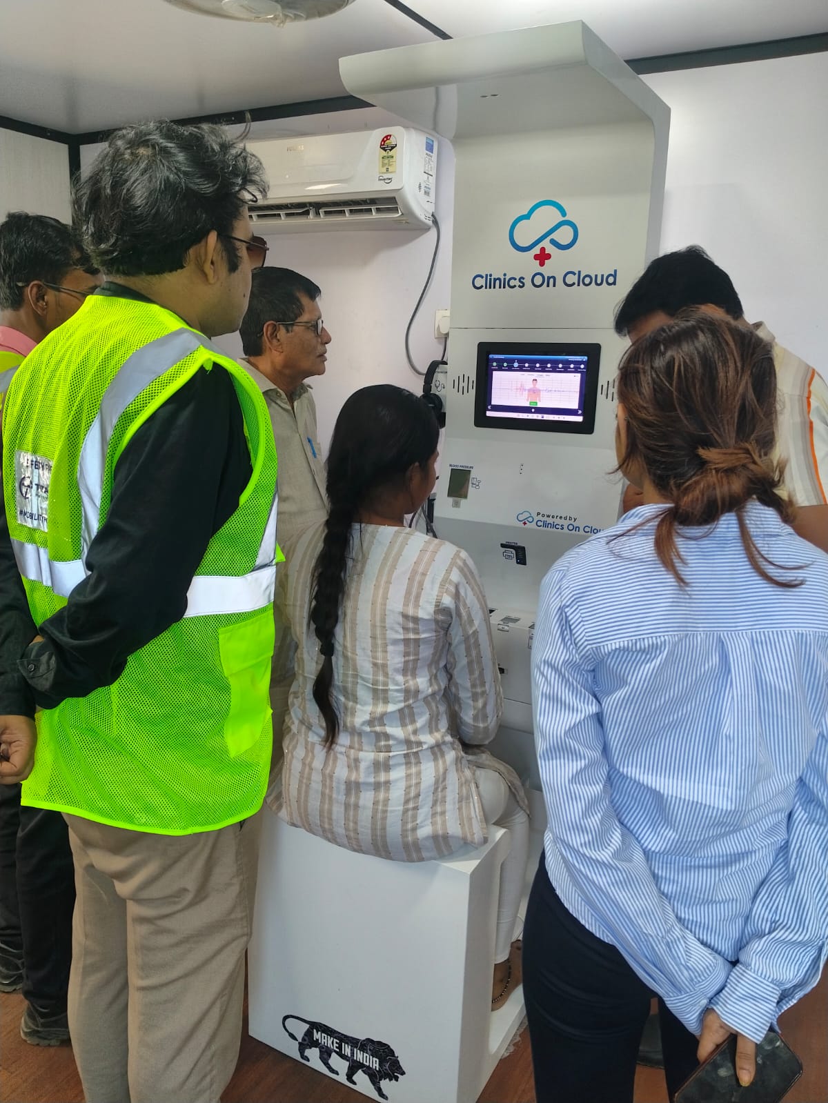Health kiosk deployment in West Bengal, part of Clinics On Cloud's community screening presence