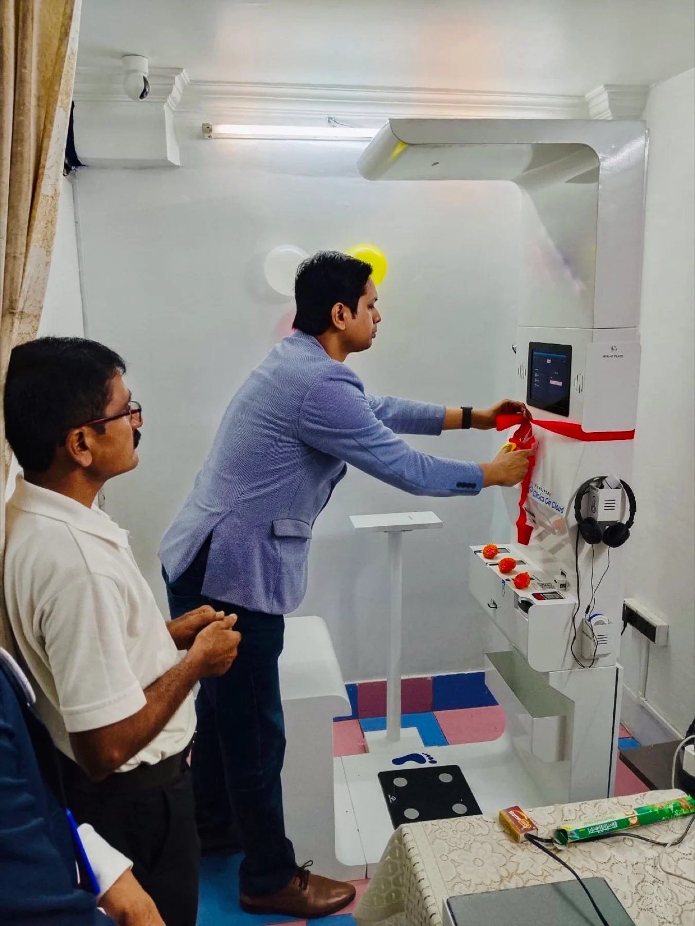 Ribbon-cutting inauguration of a Clinics On Cloud health kiosk deployment in West Bengal