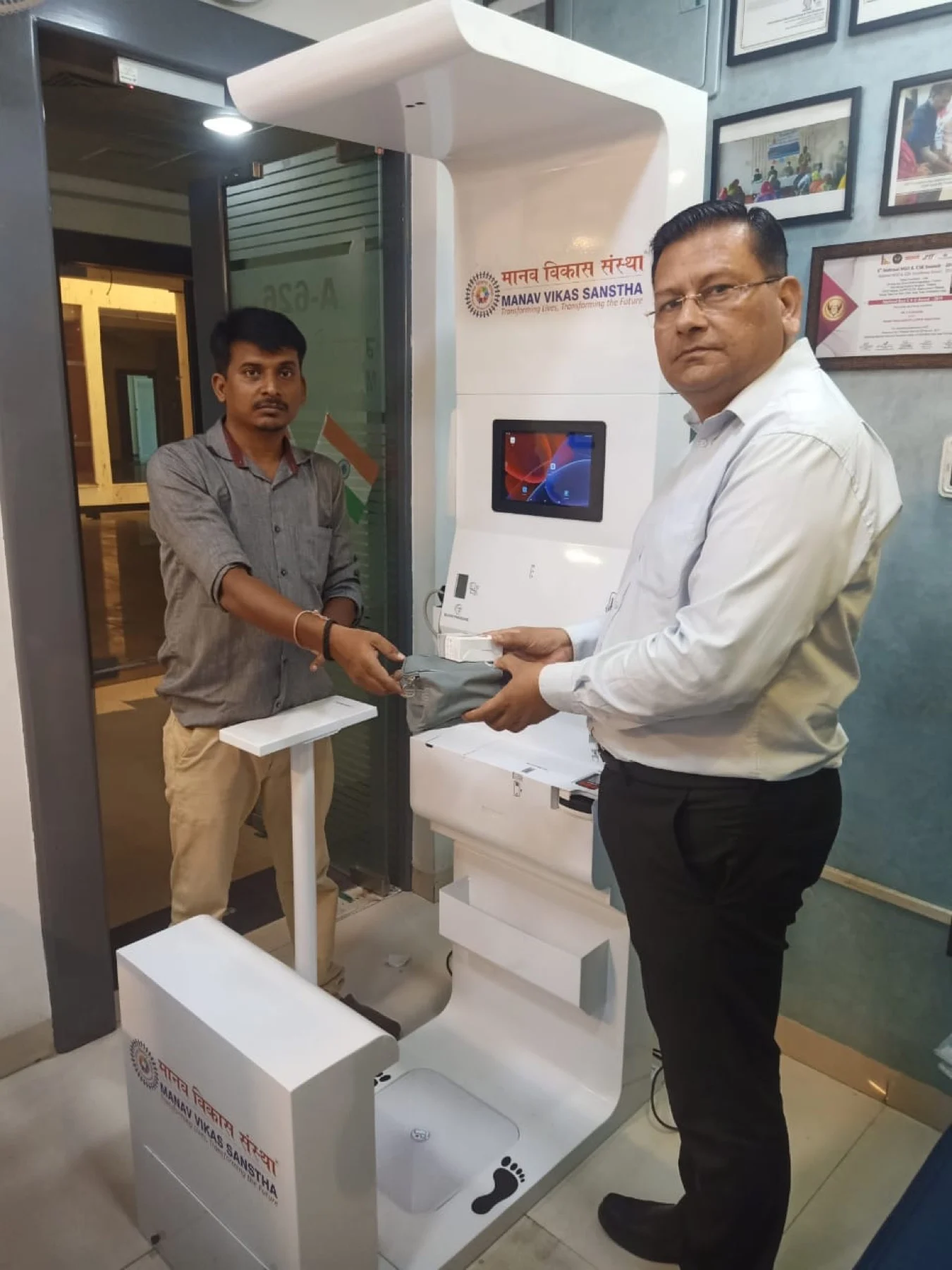 Health kiosk deployed with NGO Manav Vikas Sanstha for community screening in Rajasthan