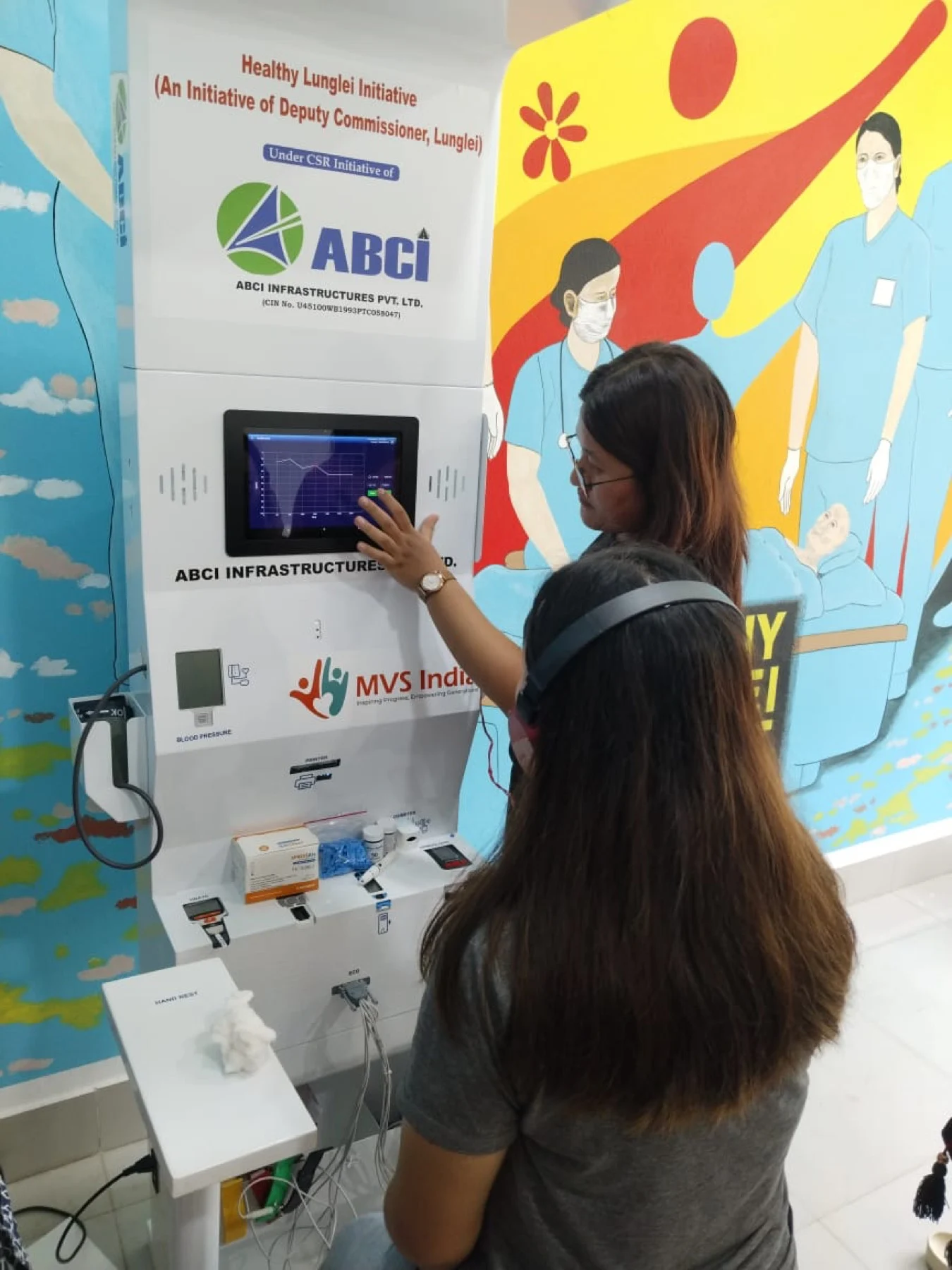 Health kiosk deployed in Mizoram under the Healthy Lunglei CSR initiative for community screening