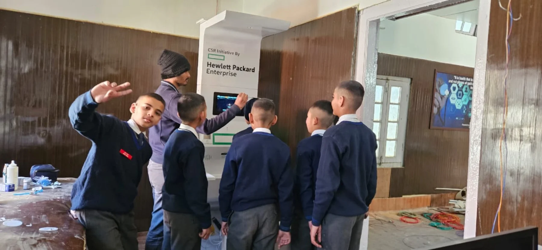 Health kiosk deployment in a Uttarakhand school under an HPE CSR community health initiative