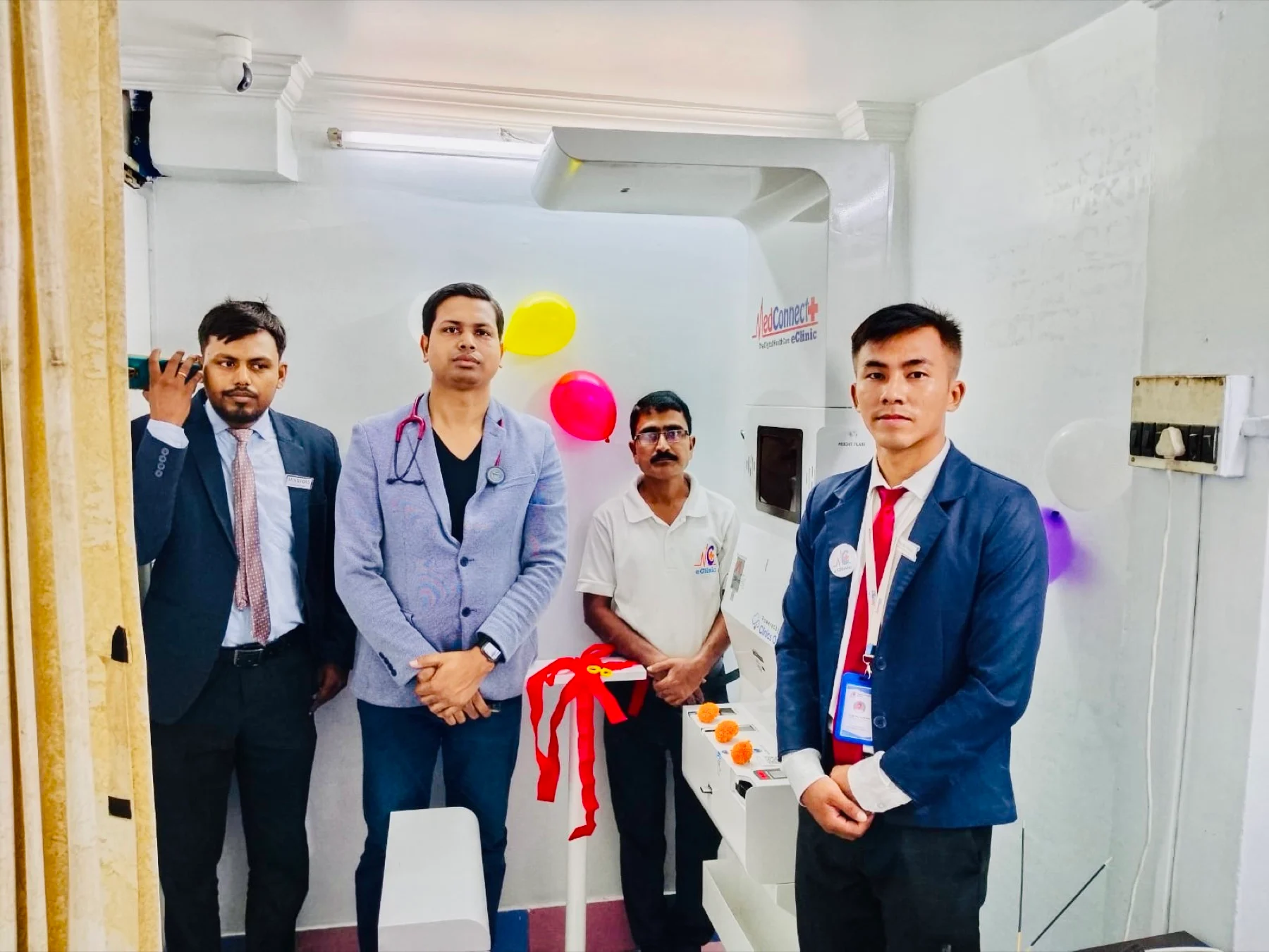 Ribbon-cutting inauguration of a MedConnect eClinic health kiosk under Clinics On Cloud's West Bengal presence