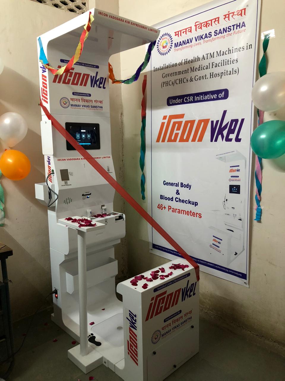 Health kiosk installed in a Gujarat govt PHC under IRCON CSR initiative for 46+ parameter checkups