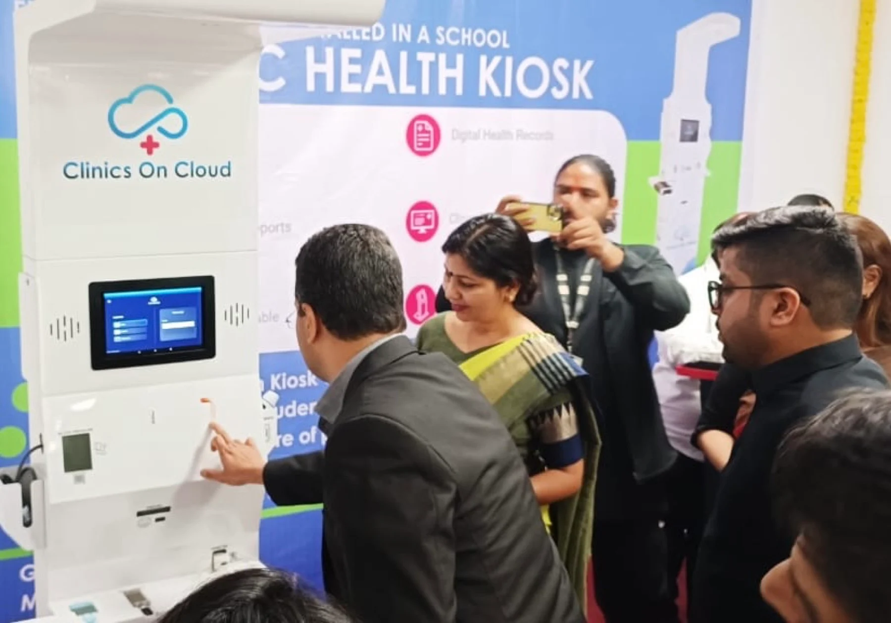 Health kiosk installed in a school in Uttar Pradesh, offering digital health records for students