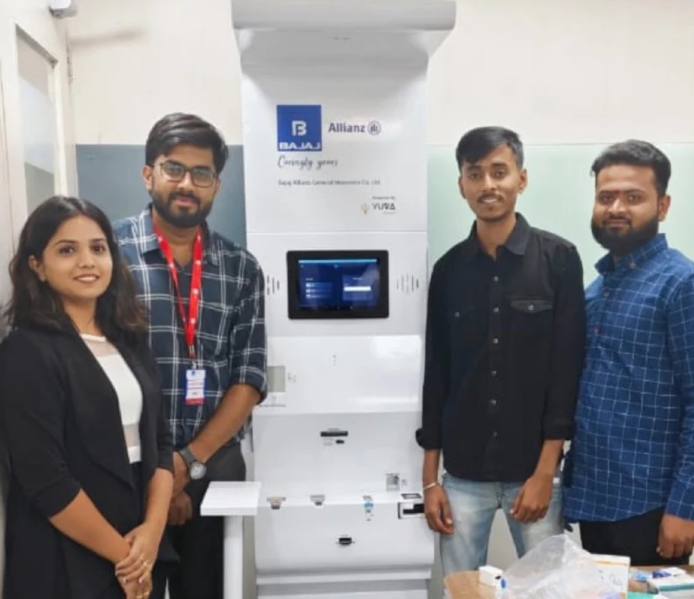 Health kiosk deployment branded for Bajaj Allianz under corporate wellness partnership presence