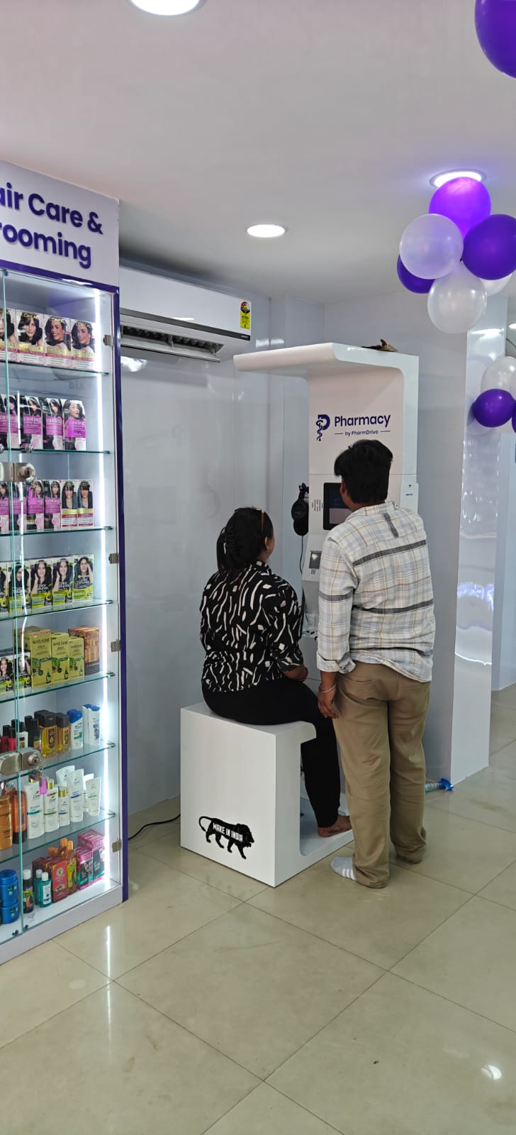 PharmDrivo Pharmacy health kiosk deployment in a retail store, part of Clinics On Cloud's presence in Uttar Pradesh