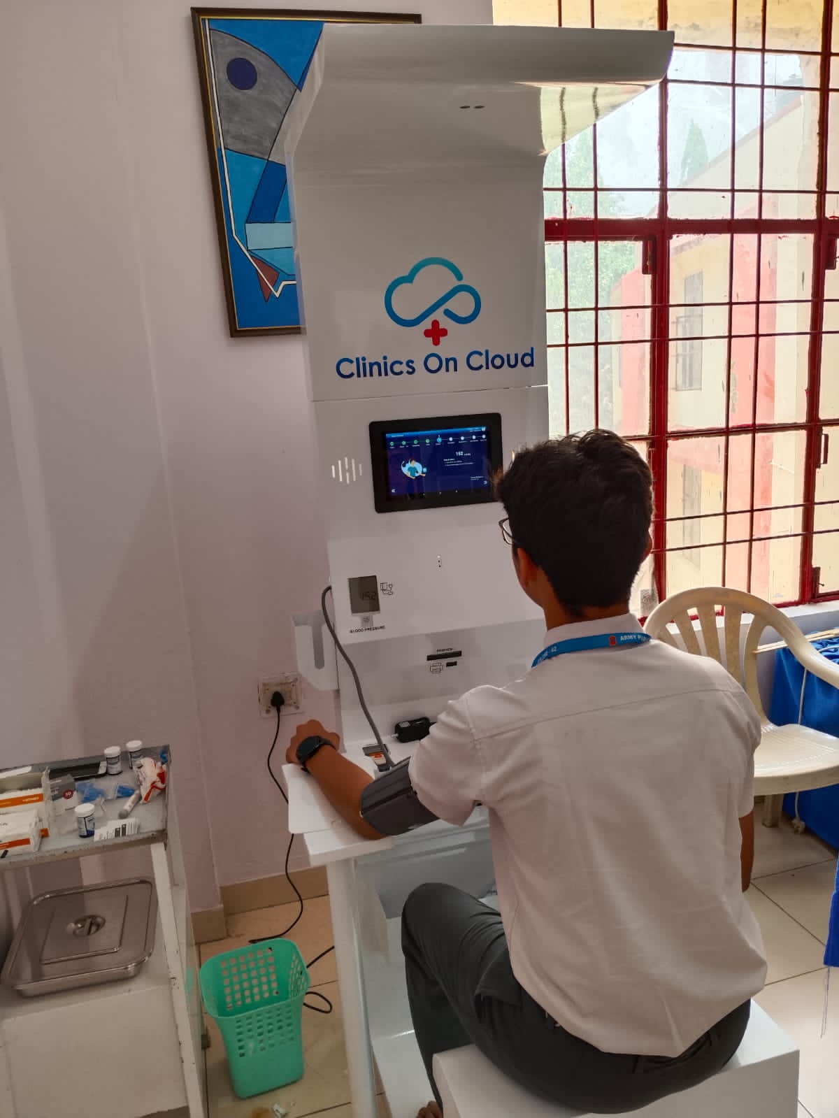 Health kiosk deployment in a school health room, enabling on-site vital sign checks for students