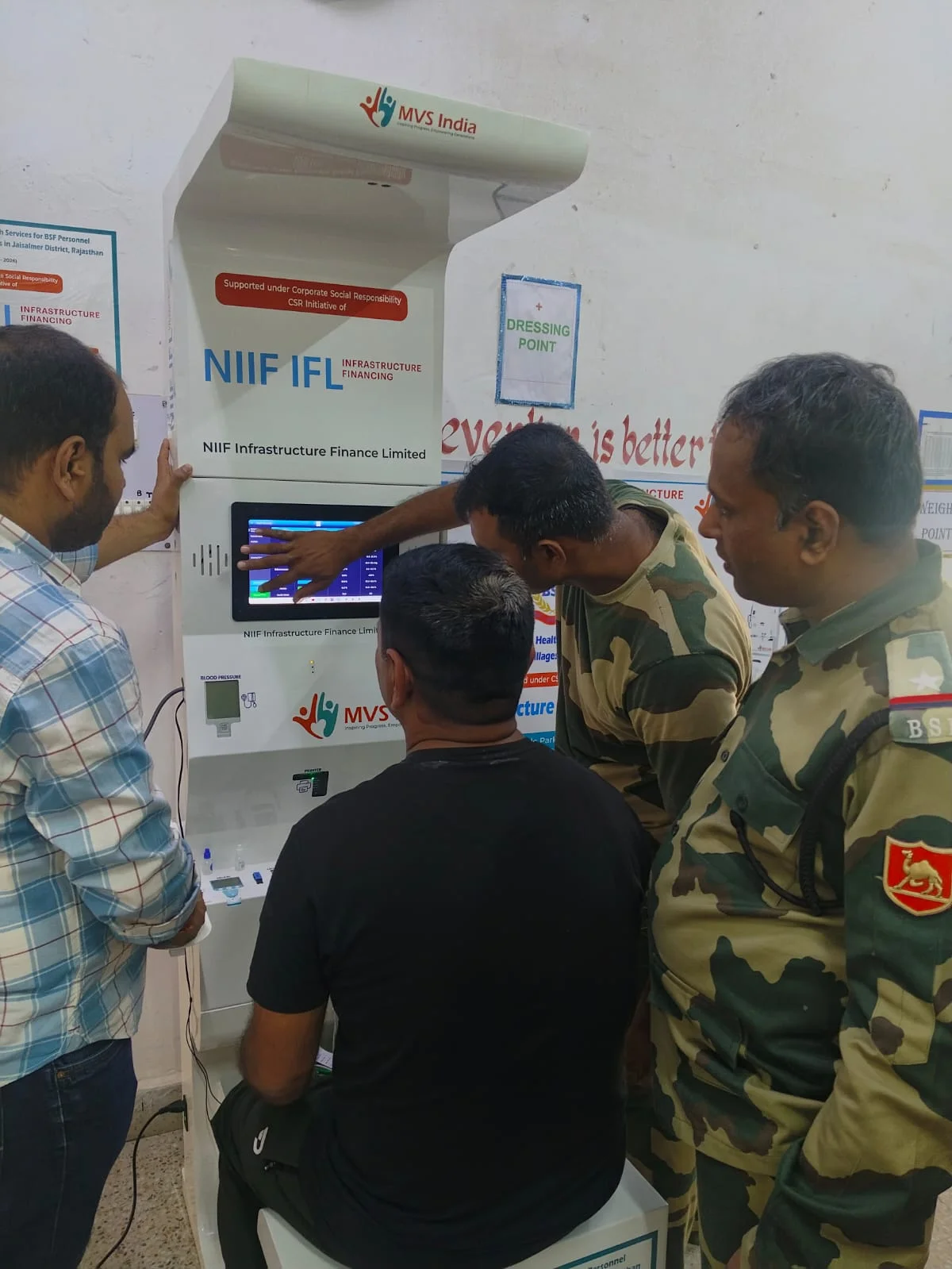Health kiosk under NIIF IFL CSR support delivering screening services for BSF personnel in Jaisalmer district, Rajasthan
