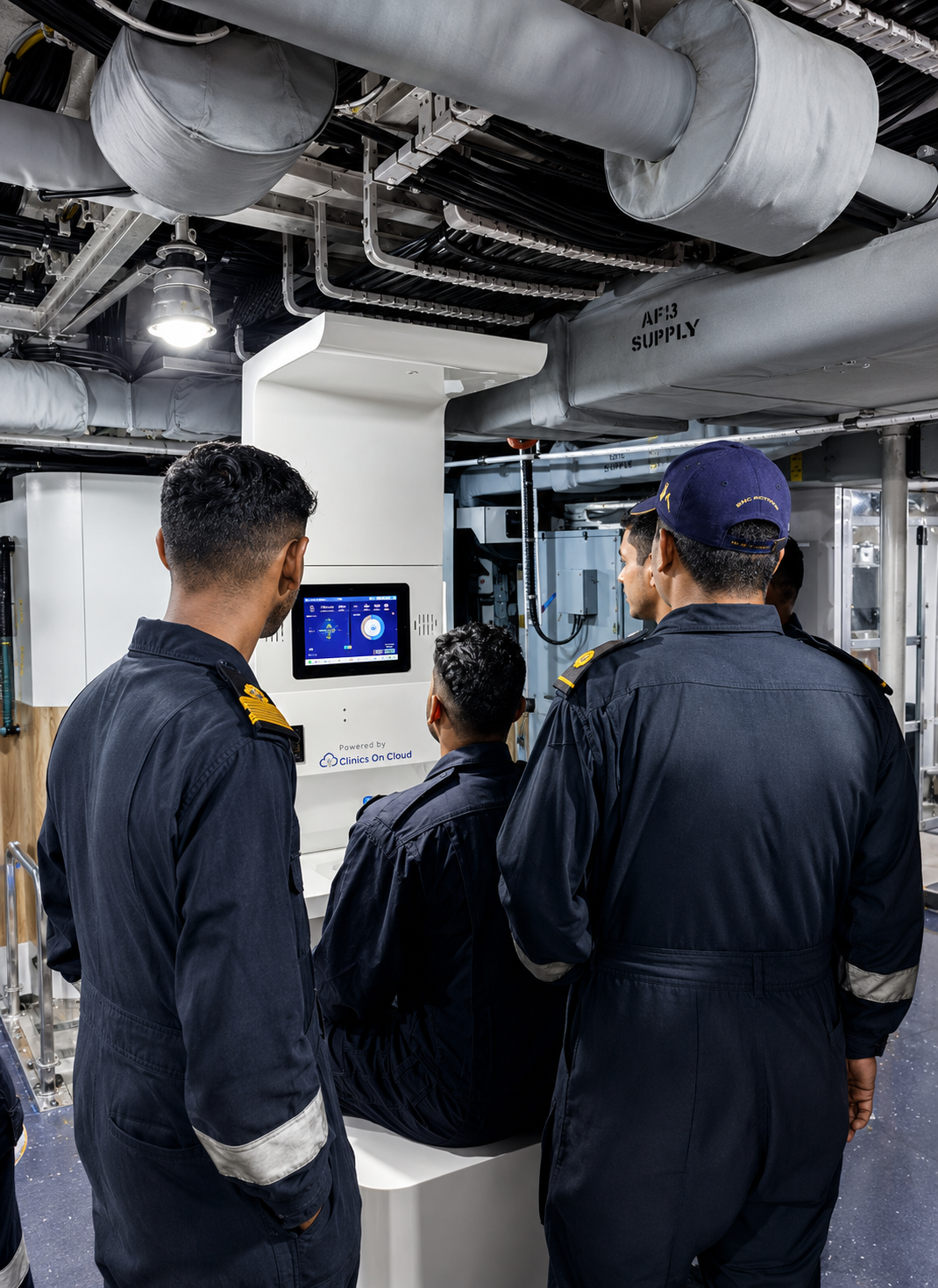 Health kiosk deployment aboard Indian Navy vessel, bringing onboard health screening to naval personnel at sea