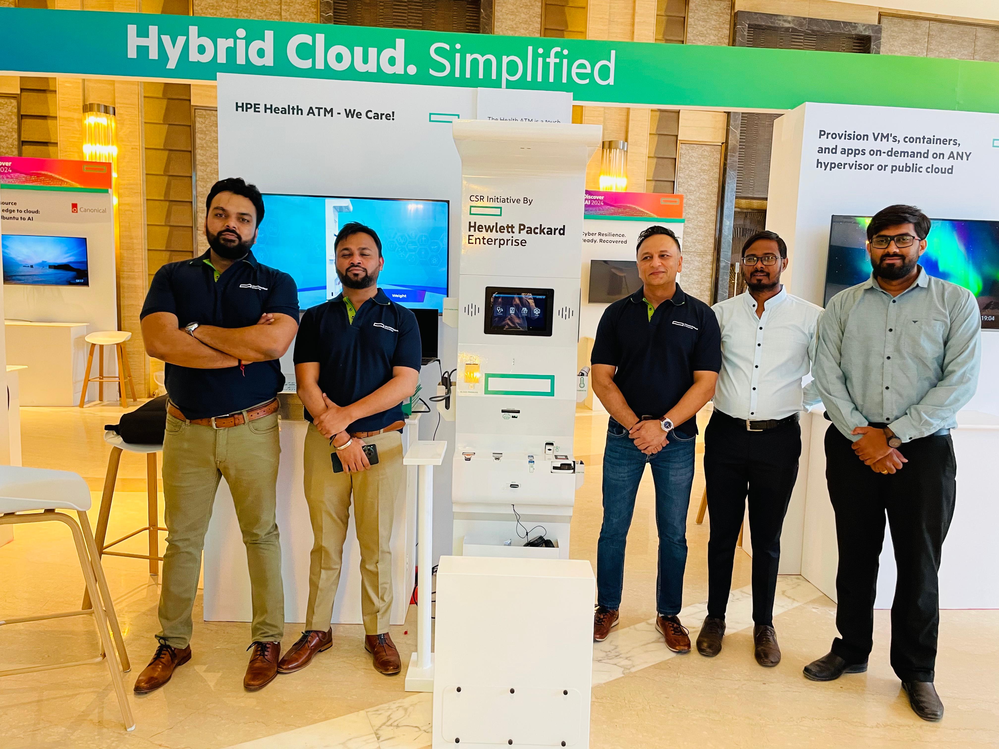 Health kiosk showcased as HPE's CSR initiative 'Health ATM' at a corporate hybrid cloud event