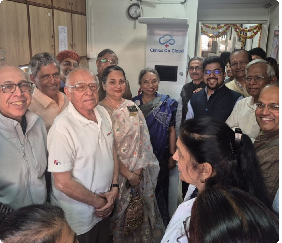 Community launch of a health kiosk under a CSR and NGO partnership, gathering stakeholders and beneficiaries