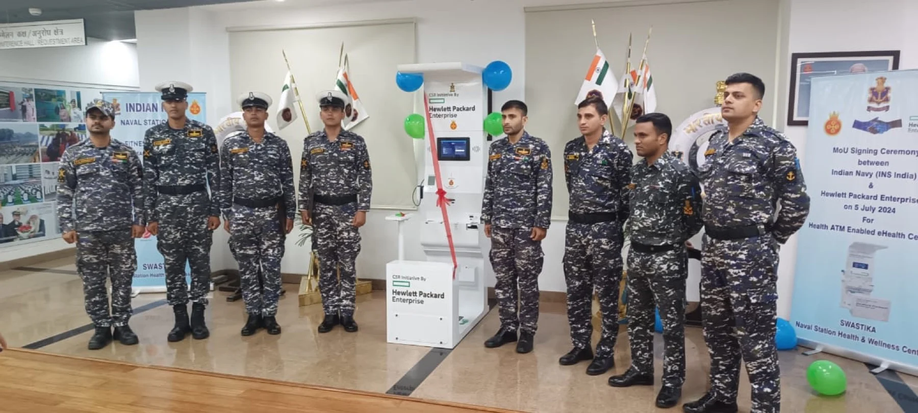Health ATM kiosk unveiling under Indian Navy-Hewlett Packard Enterprise CSR MoU at Naval Station, New Delhi