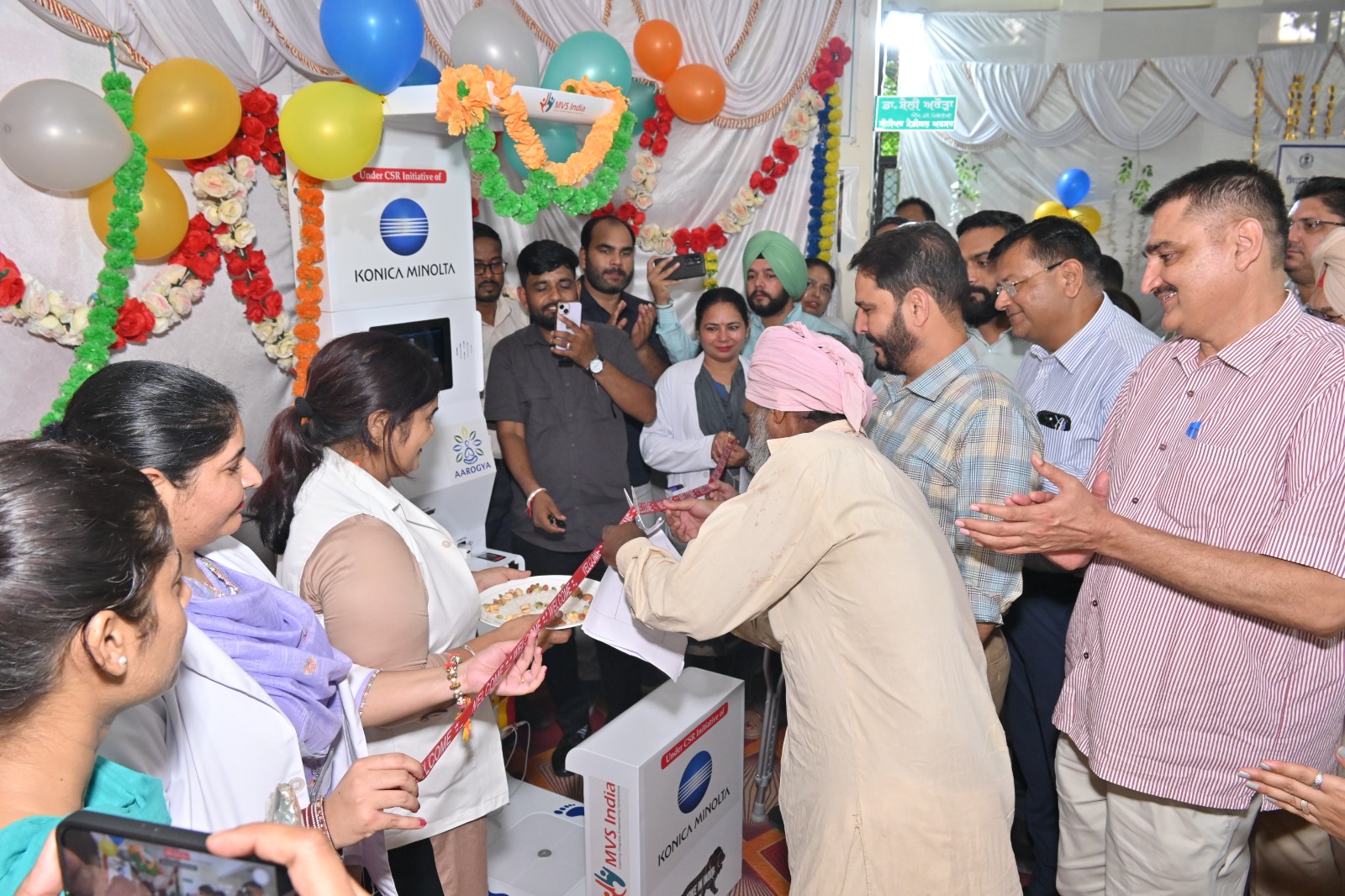 Ribbon-cutting for Konica Minolta CSR-funded Aarogya health kiosk deployment, Punjab community health initiative